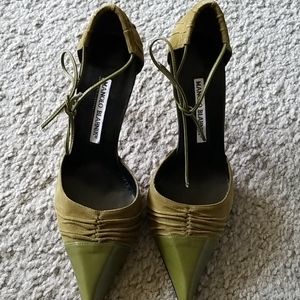 Olive green wrap around ankle Manolo Blahnik heels